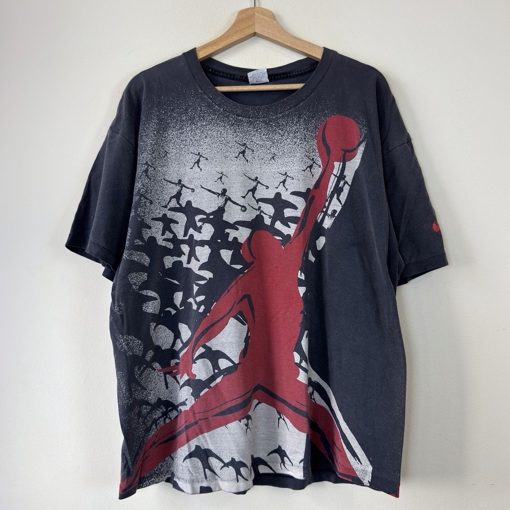 Vintage 90's Nike Michael Jordan AOP Art Single Stitch Black Tee Shirt - XL